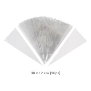 BOLSA CELOFAN CONICA 30x12cm 50pzs TRANSPARENTE