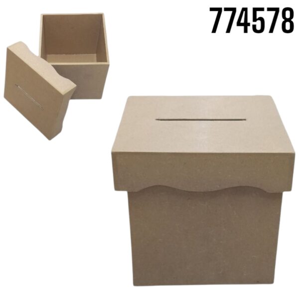 CAJA CUBO MDF 8 X 8 C/TAPA DECORADA C/RANURA