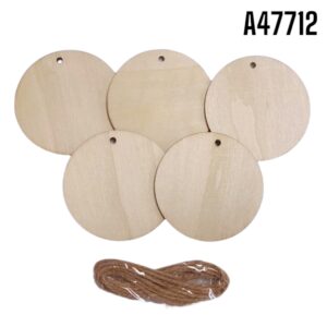 CARTELITO DE MADERA REDONDO  GALAWOOD C/CORDON 5pcs