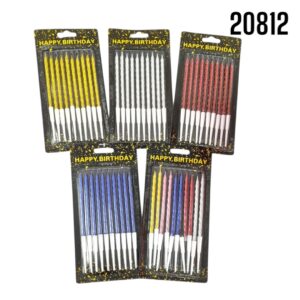 VELA P/PASTEL TORNEADA METALIZADA 8CM 10PZAS