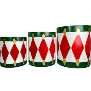 SET 3 TAMBORES METAL ROJO BLANCO Y VERDE 50x46x46cm