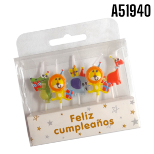 FELIZ CUMPLEANOS CAJA 5 VELAS DECORATIVAS ANIMALES