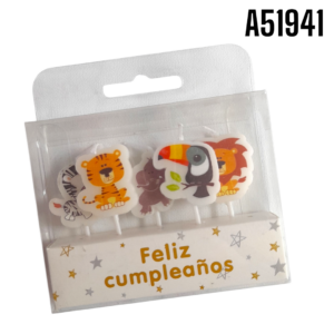 CAJA 5 VELAS DECORATIVAS ANIMALES DE LA SELVA
