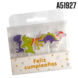 FELIZ CUMPLEANOS CAJA 5 VELAS DECORATIVAS DINOSAURIOS