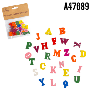 LETRAS DE MADERA COLORES 1.5x0.4cm 26 PIEZAS
