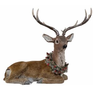 VENADO RENO SENTADO CON CORONA NAVIDAD 61x38x61cm